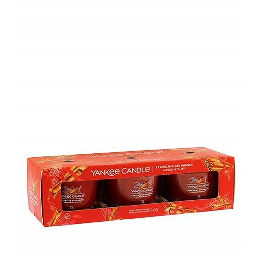 Yankee Candle 3x lumânare votivă în sticlă Sparkling Cinnamon 3x37 g, lumânare parfumată