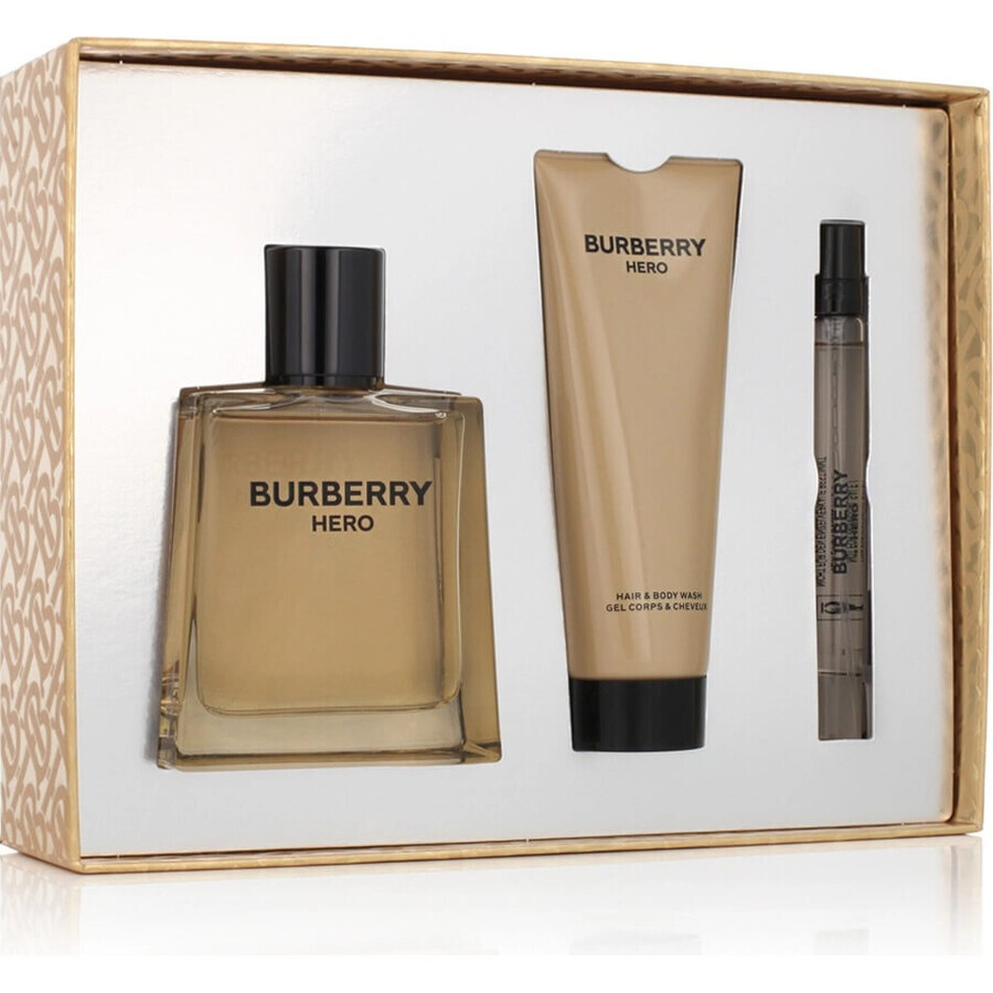 Burberry Hero set 1×1 set, apă de toaletă 100 ml + gel de duș 75 ml + apă de toaletă 10 ml