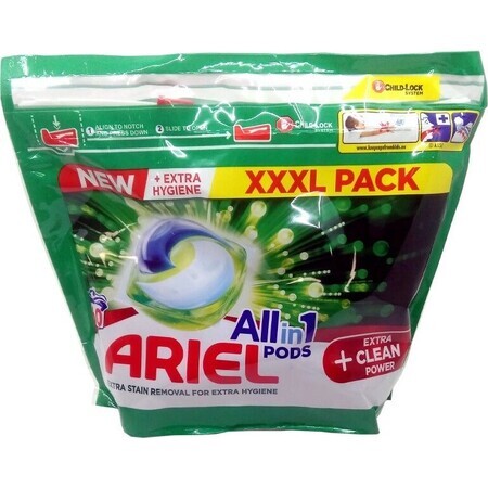 Ariel All-in-1 PODS All-in-1 PODS Extra Clean, Capsules de gel de lavage, 60 Capsules de gel de lavage 1×60 pcs, Capsules de gel de lavage