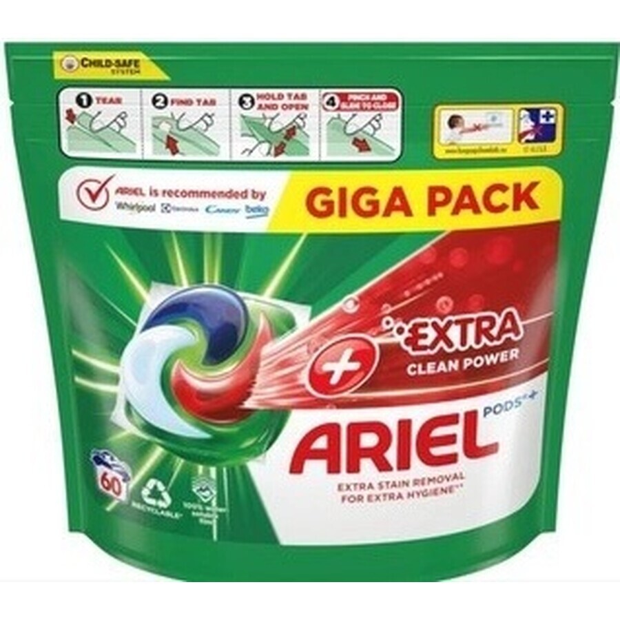 Ariel All-in-1 PODS All-in-1 PODS Extra Clean, Capsules de gel de lavage, 60 Capsules de gel de lavage 1×60 pcs, Capsules de gel de lavage