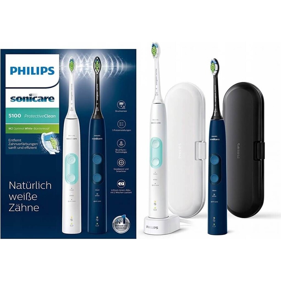 Philips Sonicare 5100 HX6851/34 Juego 1+1 1×1, cepillo dental sónico 2 piezas