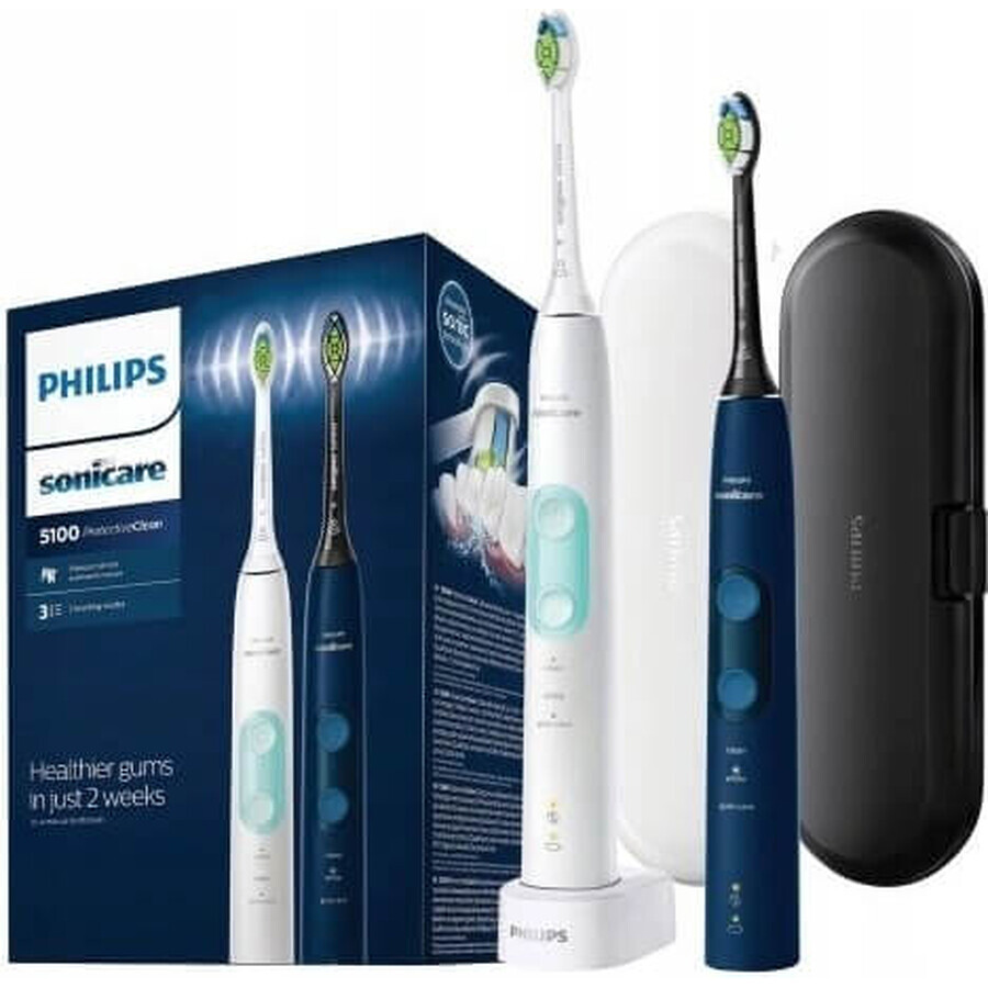 Philips Sonicare 5100 HX6851/34 Juego 1+1 1×1, cepillo dental sónico 2 piezas