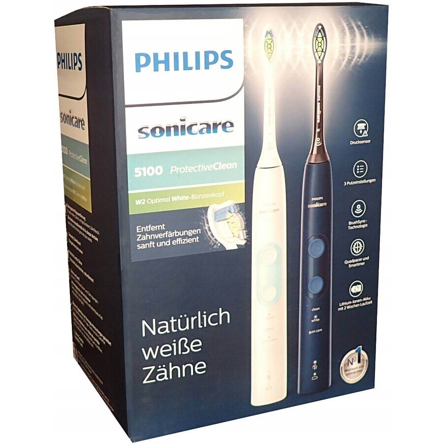 Philips Sonicare 5100 HX6851/34 Juego 1+1 1×1, cepillo dental sónico 2 piezas