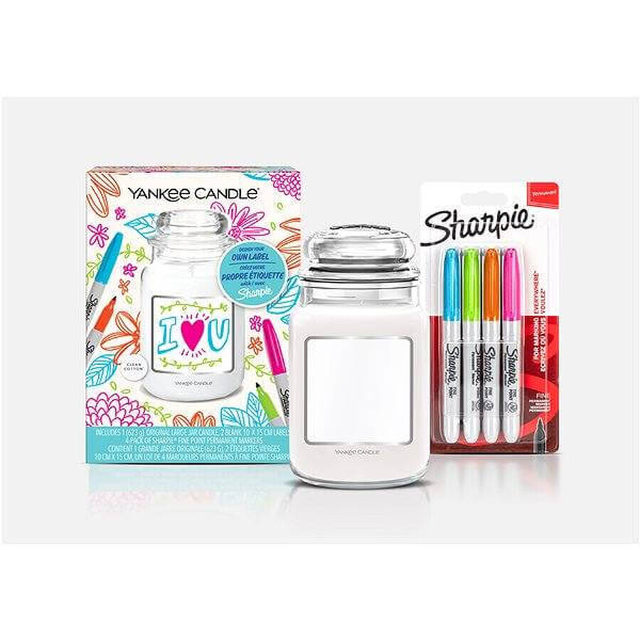 Yankee Candle - Set cadou lumânare mare de bumbac curat și pene Sharpie 1×567g, lumânare parfumată