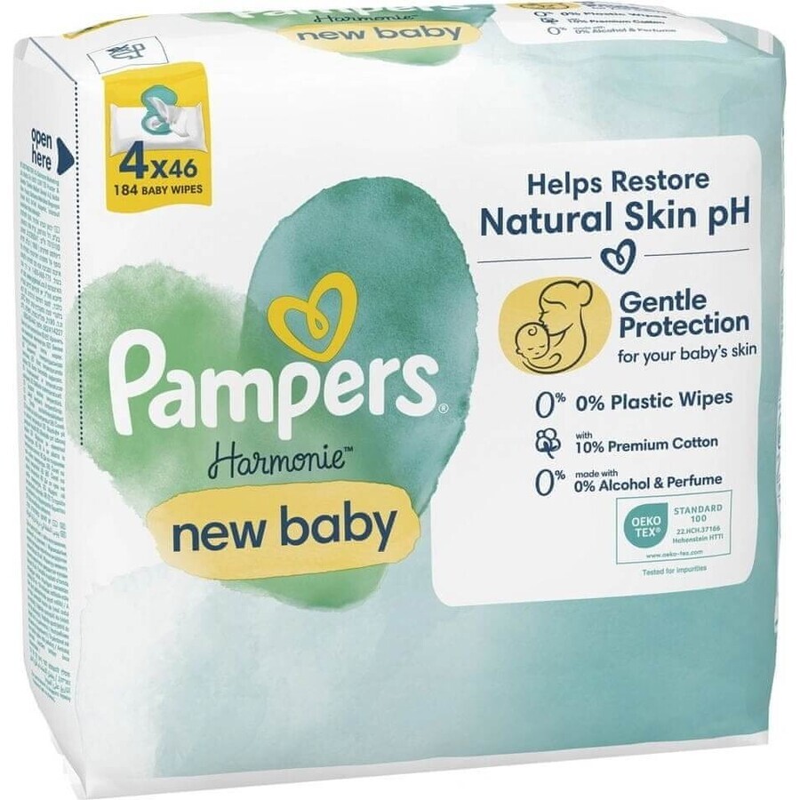 Pampers Wipes 184pcs (4x46) Harmonie New baby 4×46 pcs, wet wipes