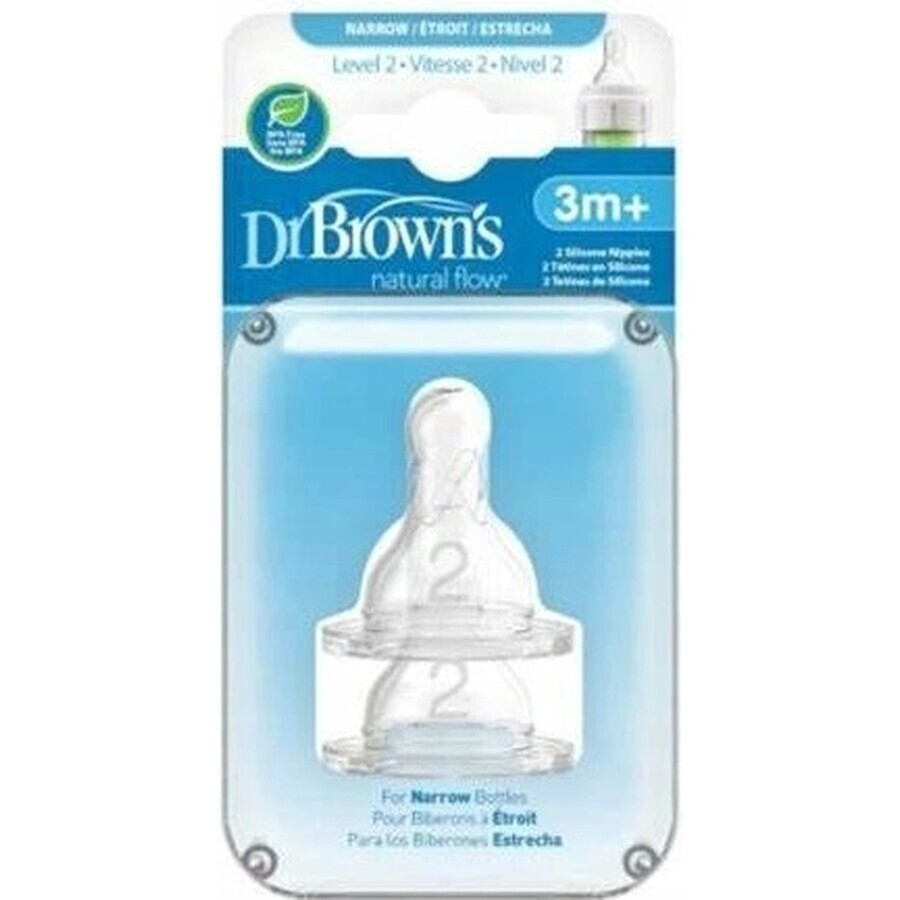 Dr.BROWN'S OPTIONS+ NIVEL 2 1×2, estrecho, tetinas de silicona 3m+