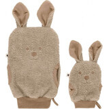 BIBS Gants de bain Kangourou en coton bio, Vanille 1×1 paire, gants de bain