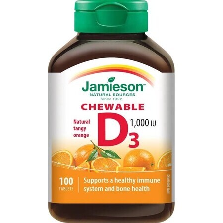 JAMIESON VITAMINE D3 1000 UI ORANGE 1×100 tbl, VITAMINE D3, orange