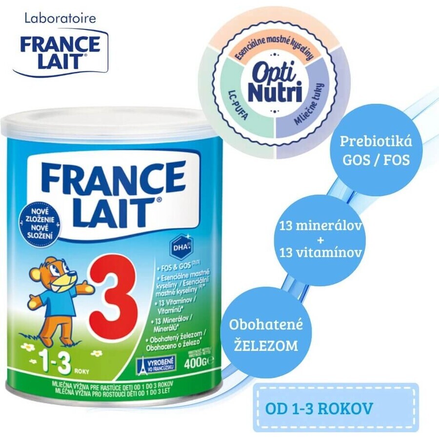 France Lait 3 Lait maternisé pour les tout-petits de 1 à 3 ans 1×400 g, lait maternisé (1-3 ans)