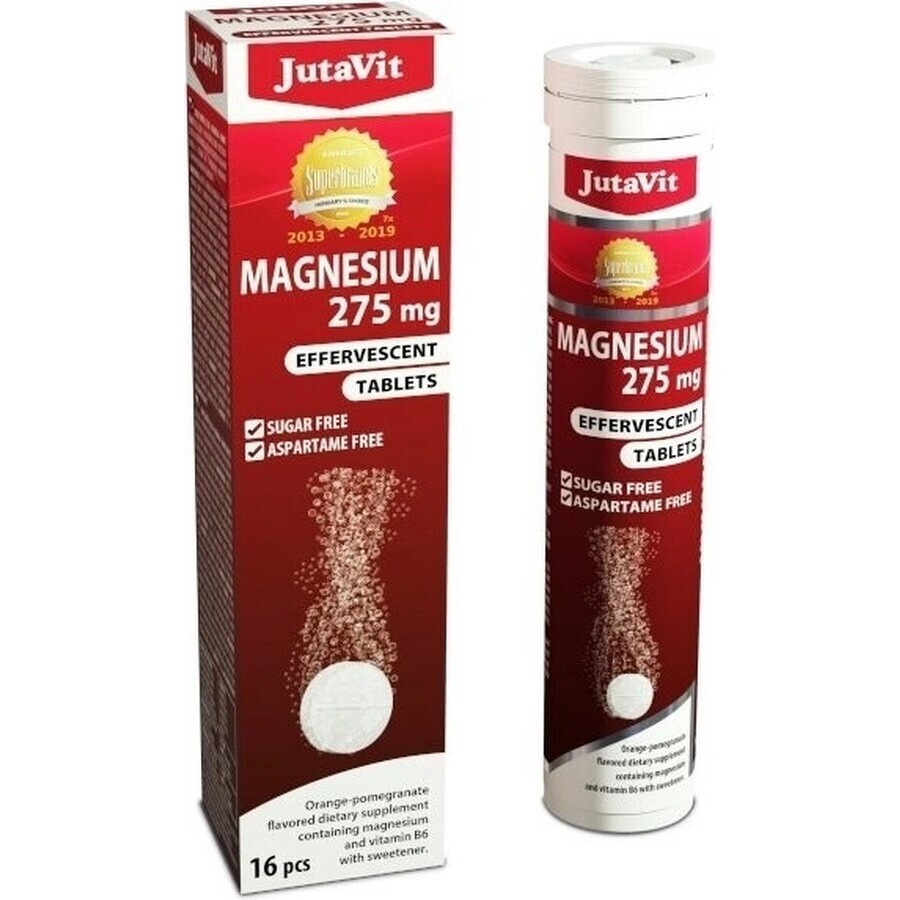 JutaVit Magnésium 275 mg + vitamine B6 comprimés effervescents à l'orange et à la grenade 1x16 pcs