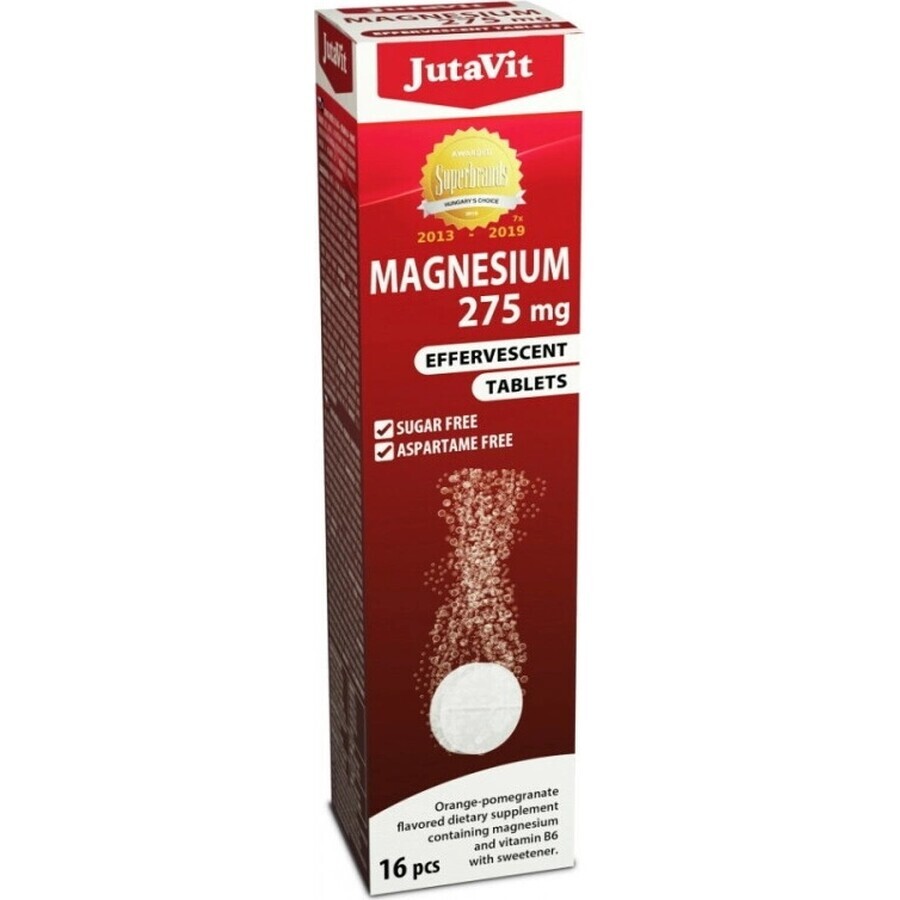 JutaVit Magnésium 275 mg + vitamine B6 comprimés effervescents à l'orange et à la grenade 1x16 pcs