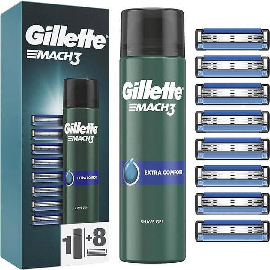 GILLETTE MACH3 8NH + SLASH GEL 1×1 Set, 8 Ersatzköpfe + Gel 200 ml