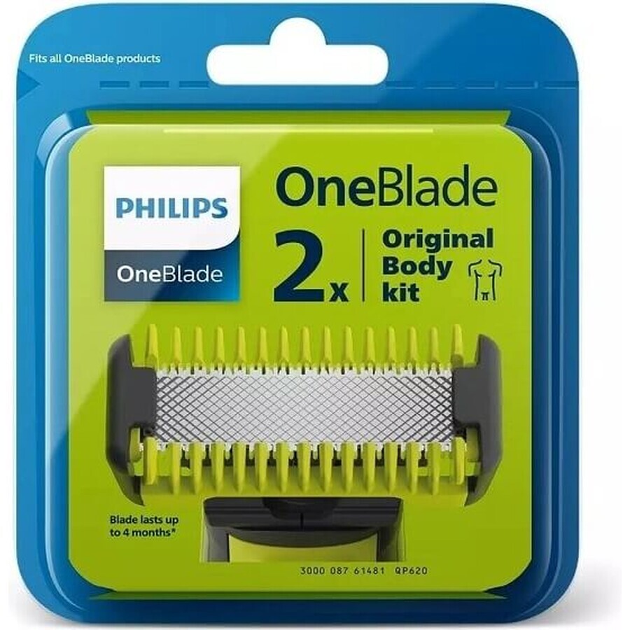 Philips OneBlade QP624/50 360 lames de rechange pour le visage et le corps + peigne pour le corps et accessoire intime 1×1 pc, lames de rechange