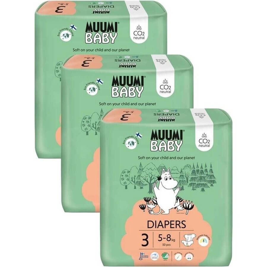 Muumi Baby 3 Midi 5-8 kg, 1×150pcs monthly pack of organic diapers, ECO Diapers