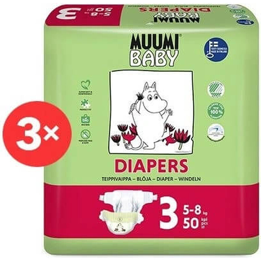 Muumi Baby 3 Midi 5-8 kg, 1×150pcs monthly pack of organic diapers, ECO Diapers