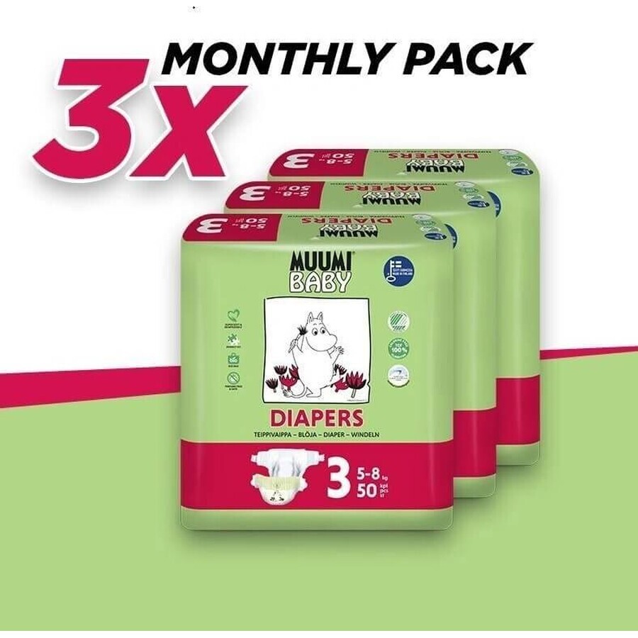 Muumi Baby 3 Midi 5-8 kg, 1×150pcs monthly pack of organic diapers, ECO Diapers