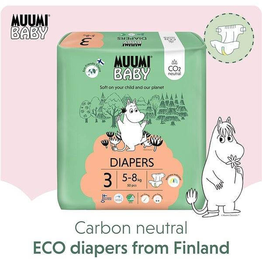 Muumi Baby 3 Midi 5-8 kg, 1×150pcs monthly pack of organic diapers, ECO Diapers