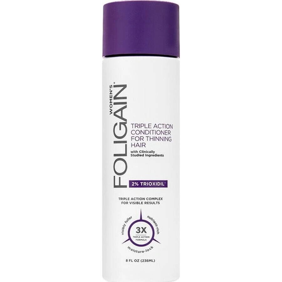 Foligain Triple Action Triple Action Conditionneur anti-chute avec 2% Trioxydil pour femmes 236ml 1×236 ml 1×236 ml, conditionneur contre la chute des cheveux