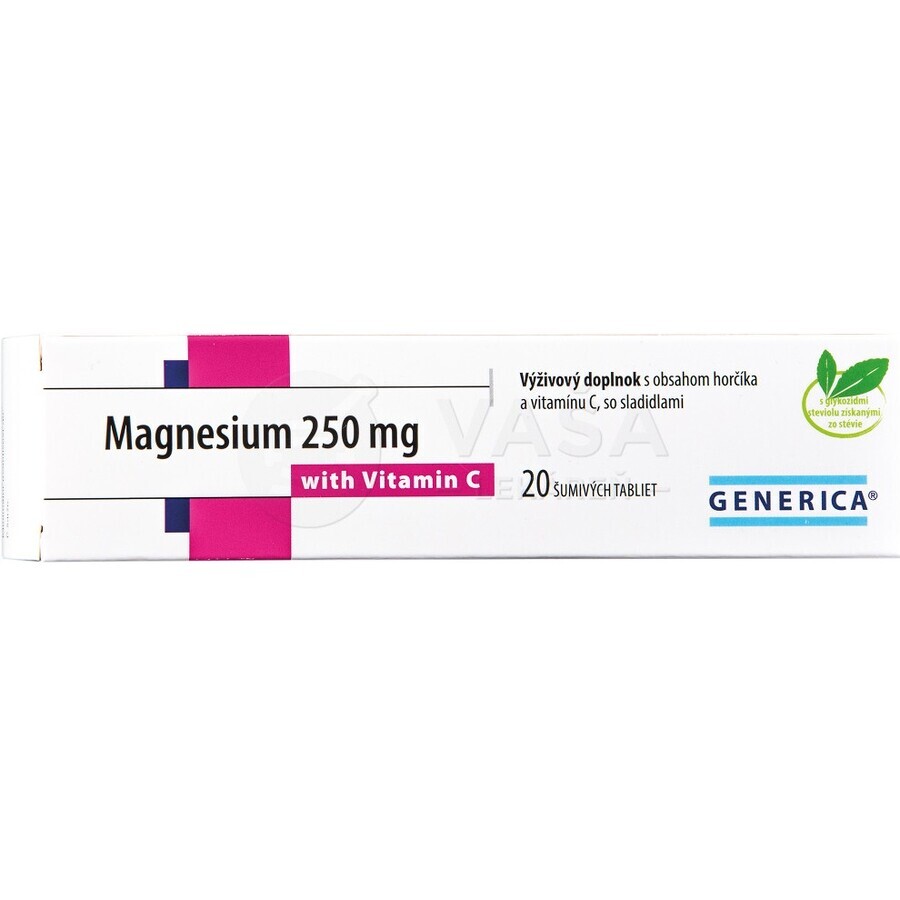 GENERICA Magnésium 250 mg + Vitamine C 1×20 tbl, Magnésium + Vitamine C