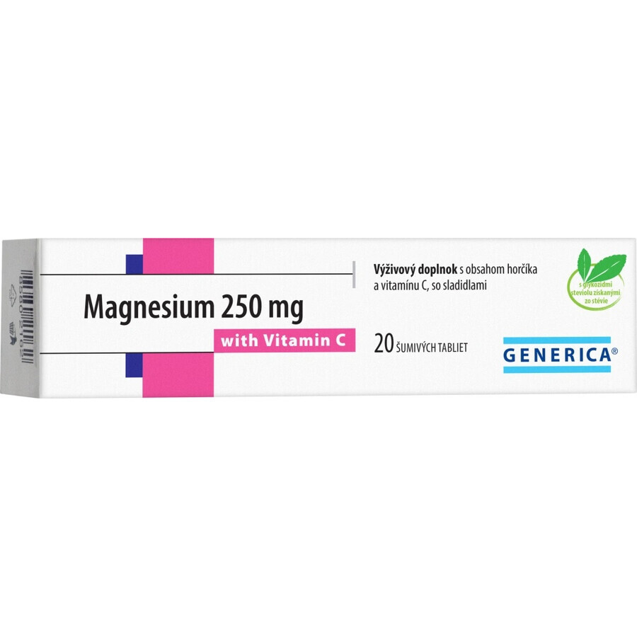 GENERICA Magnésium 250 mg + Vitamine C 1×20 tbl, Magnésium + Vitamine C