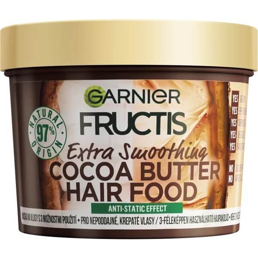 Garnier Fructis Fructis Hair Food Mascarilla suavizante de manteca de cacao para cabellos rebeldes y encrespados, 400 ml 1×400 ml, mascarilla capilar