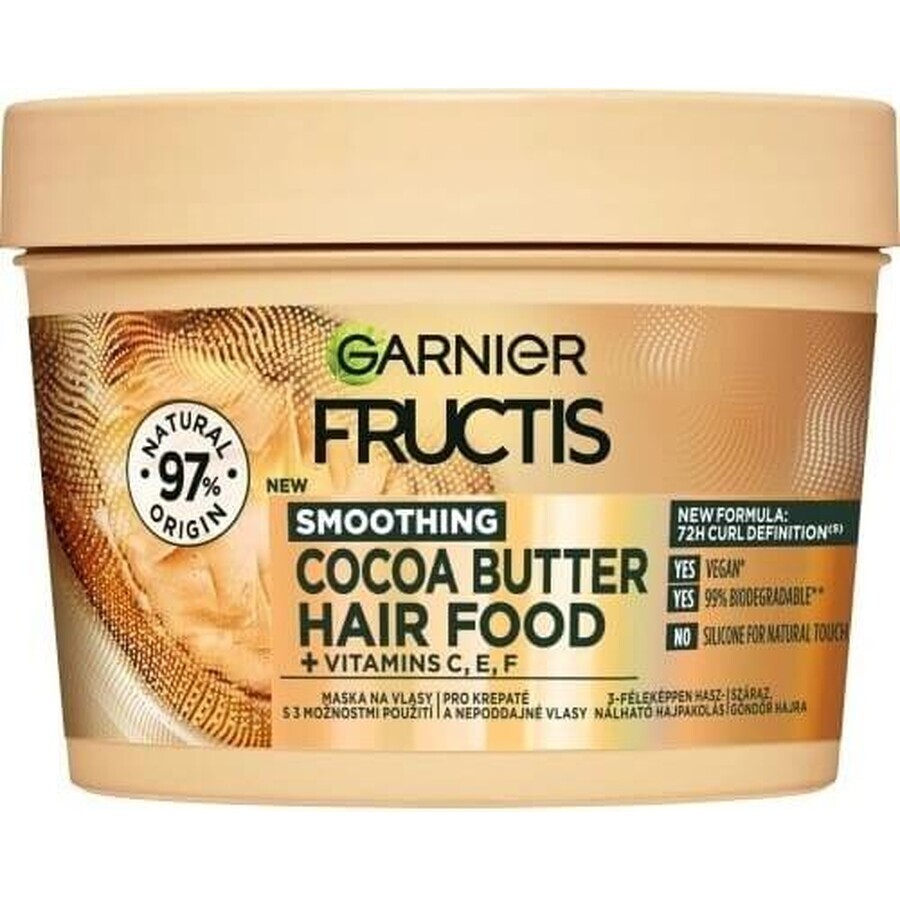 Garnier Fructis Fructis Hair Food Mascarilla suavizante de manteca de cacao para cabellos rebeldes y encrespados, 400 ml 1×400 ml, mascarilla capilar