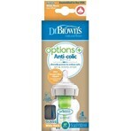 Dr.BROWN'S BABY BOTTLE OPTIONS+ 150 ml 1×1 buc, cu gât larg, 0M+, anti-colic, sticlă, alb