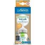 Dr.BROWN'S BABY BOTTLE OPTIONS+ 150 ml 1×1 buc, cu gât larg, 0M+, anti-colic, sticlă, alb