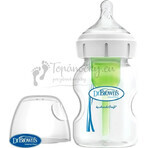 Dr.BROWN'S BABY BOTTLE OPTIONS+ 150 ml 1×1 buc, cu gât larg, 0M+, anti-colic, sticlă, alb