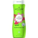 ATTITUDE Savon corporel et shampoing pour bébé (2 en 1) Petites feuilles au goût de melon et de noix de coco 1×473 ml, savon corporel et shampoing pour enfants