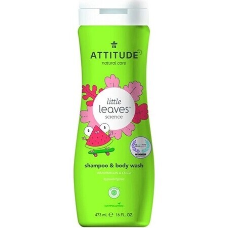 ATTITUDE Savon corporel et shampoing pour bébé (2 en 1) Petites feuilles au goût de melon et de noix de coco 1×473 ml, savon corporel et shampoing pour enfants