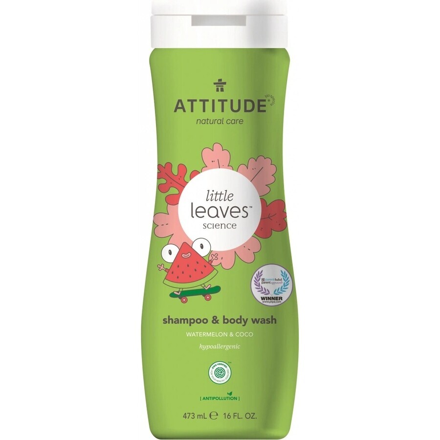 ATTITUDE Savon corporel et shampoing pour bébé (2 en 1) Petites feuilles au goût de melon et de noix de coco 1×473 ml, savon corporel et shampoing pour enfants