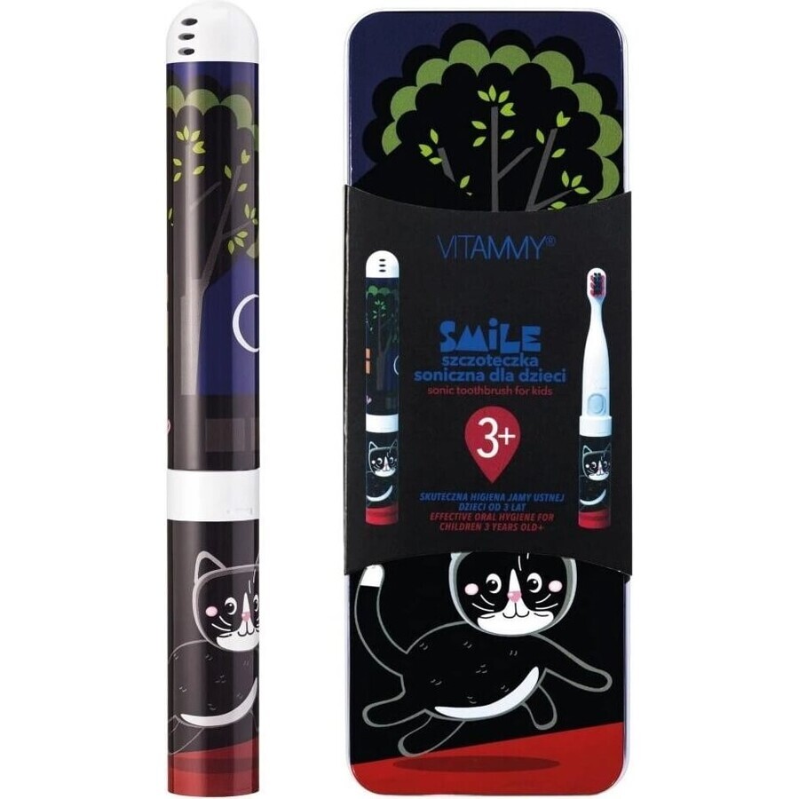 Brosse à dents sonique pour enfants VITAMMY SMILE, chat noir, à partir de 3 ans 1×1 pc, avec l'image d'un chat noir