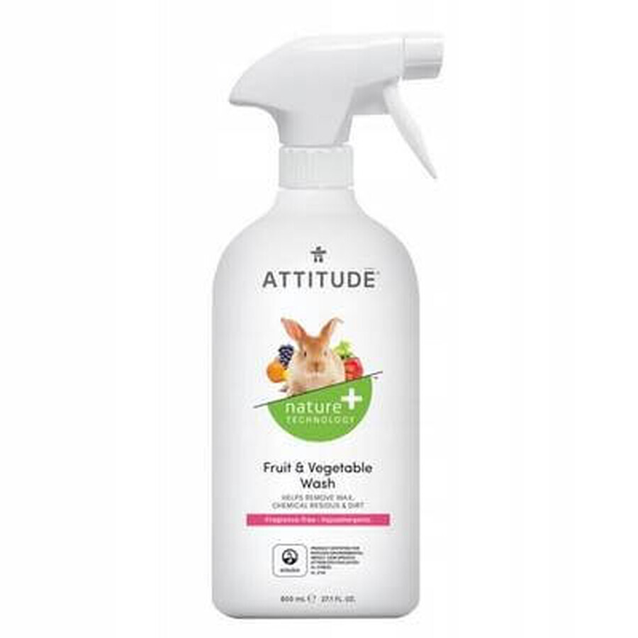 ATTITUDE Ongeparfumeerde Groente- en Fruitwasmiddel Spray 1×800 ml , fruitwasmiddel