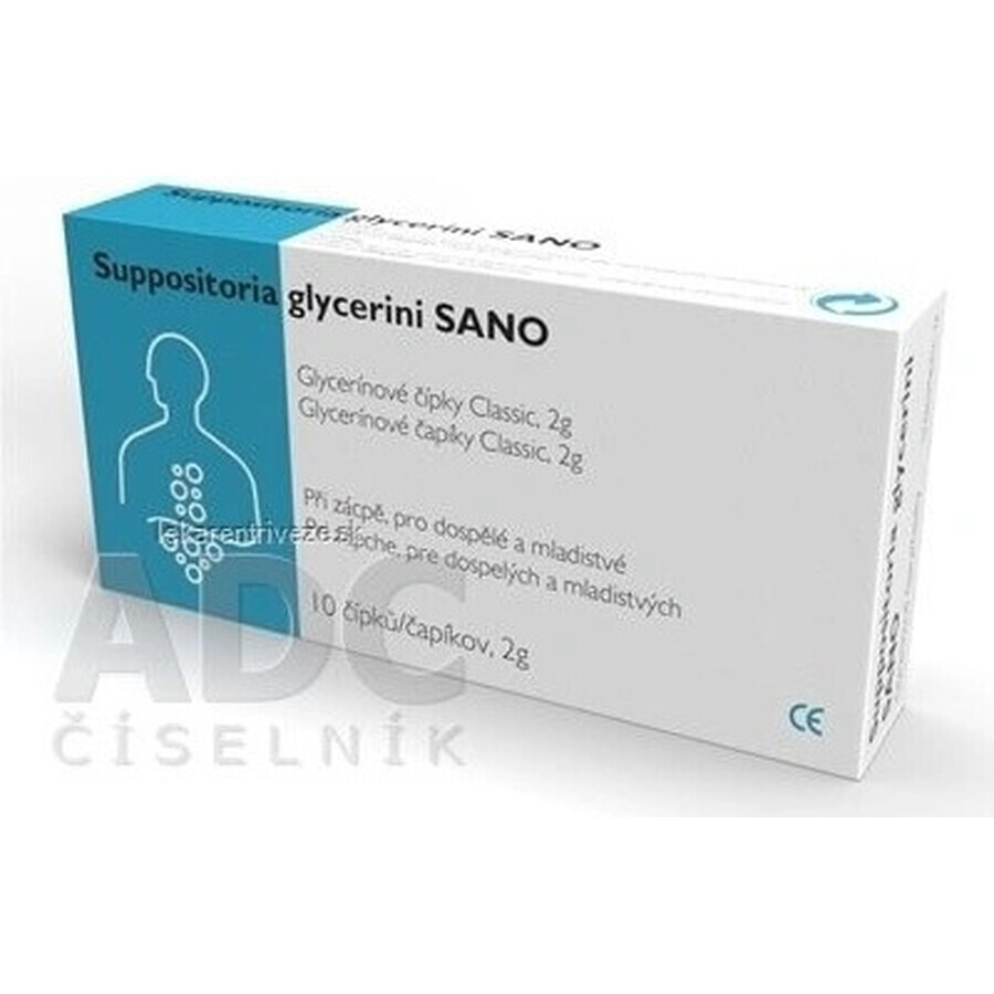 SANO Suppository Glycerini SANO Classic Glycerin Suppository 2g 1x10 pcs, suppositoires à la glycérine