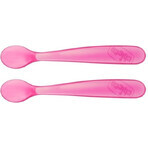 CHICCO Cuchara de silicona 2 piezas rosa 6m+ 1×1 piezas, 2 piezas rosa 6m+ 1×1 piezas, suave para las encías del bebé