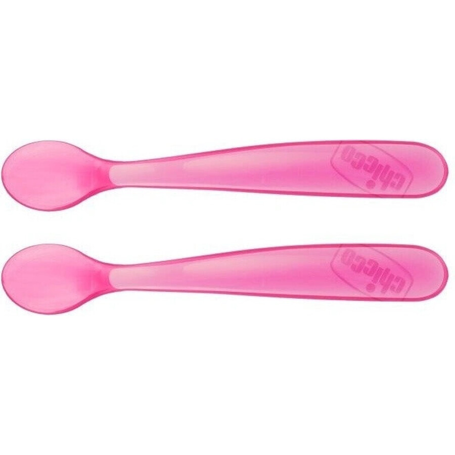 CHICCO Cuchara de silicona 2 piezas rosa 6m+ 1×1 piezas, 2 piezas rosa 6m+ 1×1 piezas, suave para las encías del bebé