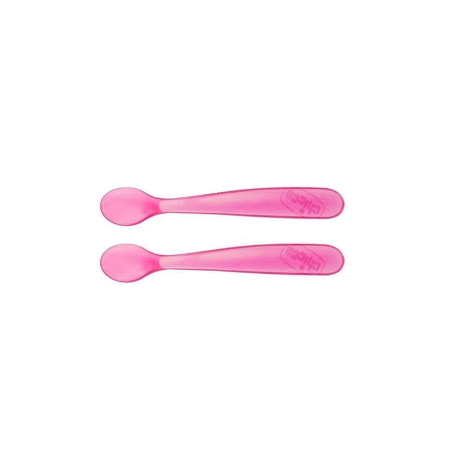 CHICCO Cuchara de silicona 2 piezas rosa 6m+ 1×1 piezas, 2 piezas rosa 6m+ 1×1 piezas, suave para las encías del bebé