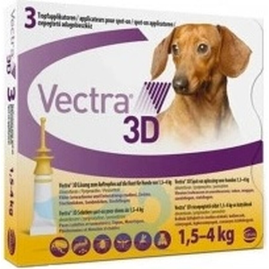 Vectra 3D spot-on for XS dogs (1,5-4 kg) 1×3 pcs, spot-on against parasites