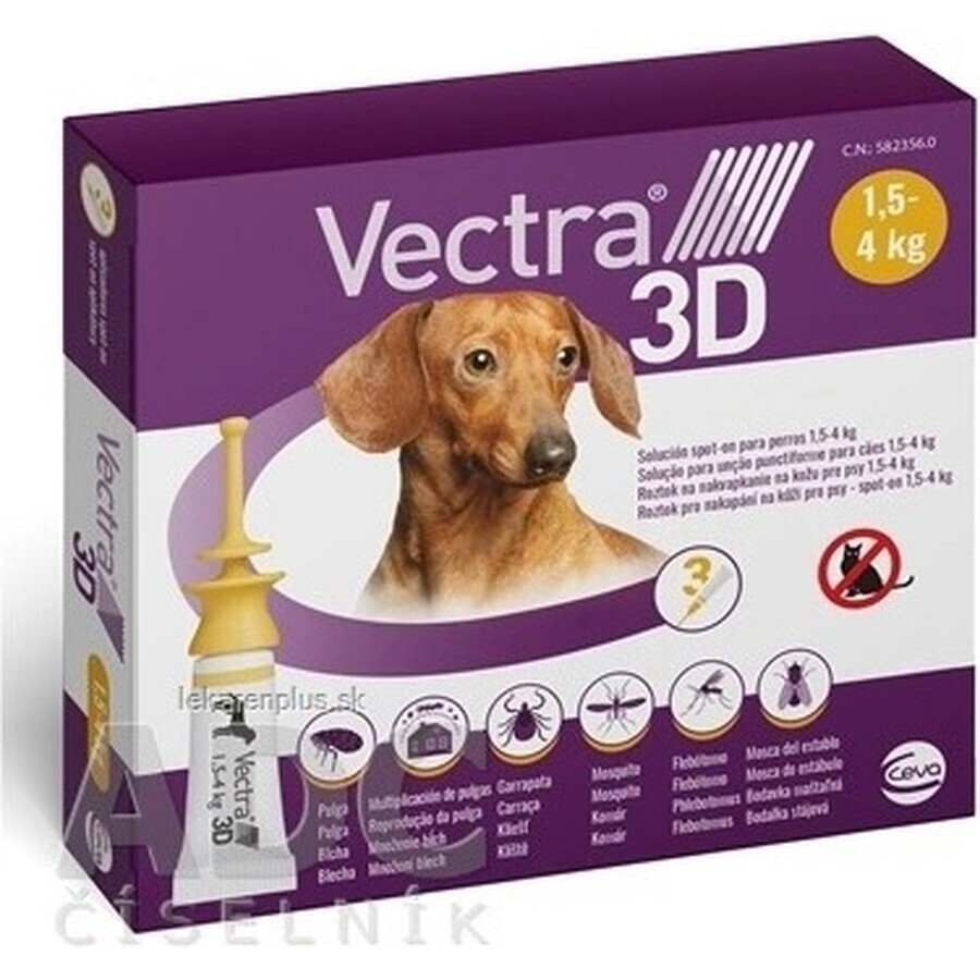 Vectra 3D spot-on for XS dogs (1,5-4 kg) 1×3 pcs, spot-on against parasites