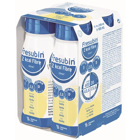 Boisson aromatisée à la vanille Fresubin 2kcal Fiber, 4 x 200 ml, Fresenius Kabi