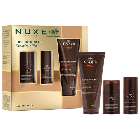 Nuxe Men set, facial moisturizing gel 50 ml + roll-on deodorant 50 ml + shower gel 200 ml