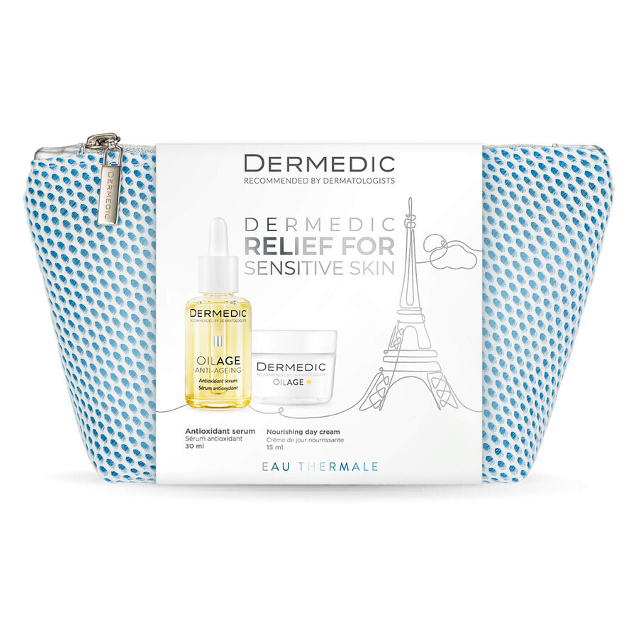 Dermedic Oilage Set, sérum antioxydant, peaux sensibles avec signes de vieillissement, 30 ml + crème de jour nourrissante pour restaurer la densité de la peau, 15 ml