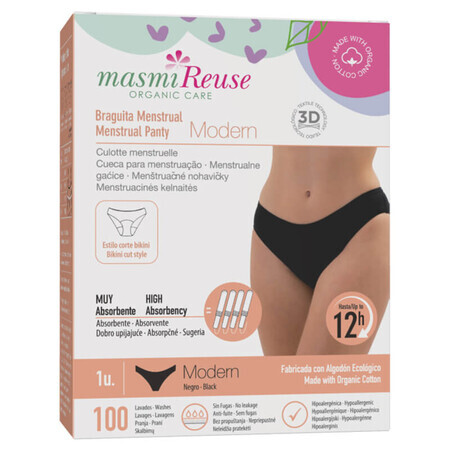 Masmi Modern, slip menstrual, bumbac organic, mărimea M, 94-102 cm, 1 buc