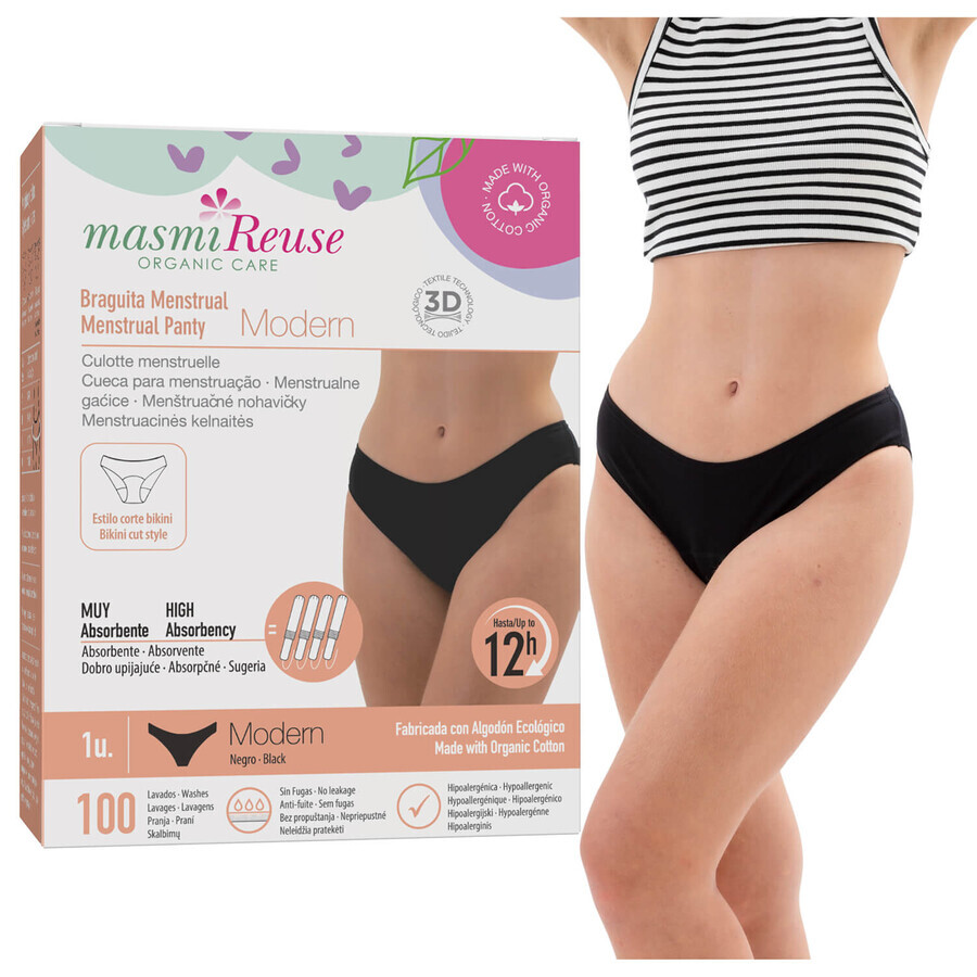 Masmi Modern, slip menstrual, bumbac organic, mărimea M, 94-102 cm, 1 buc