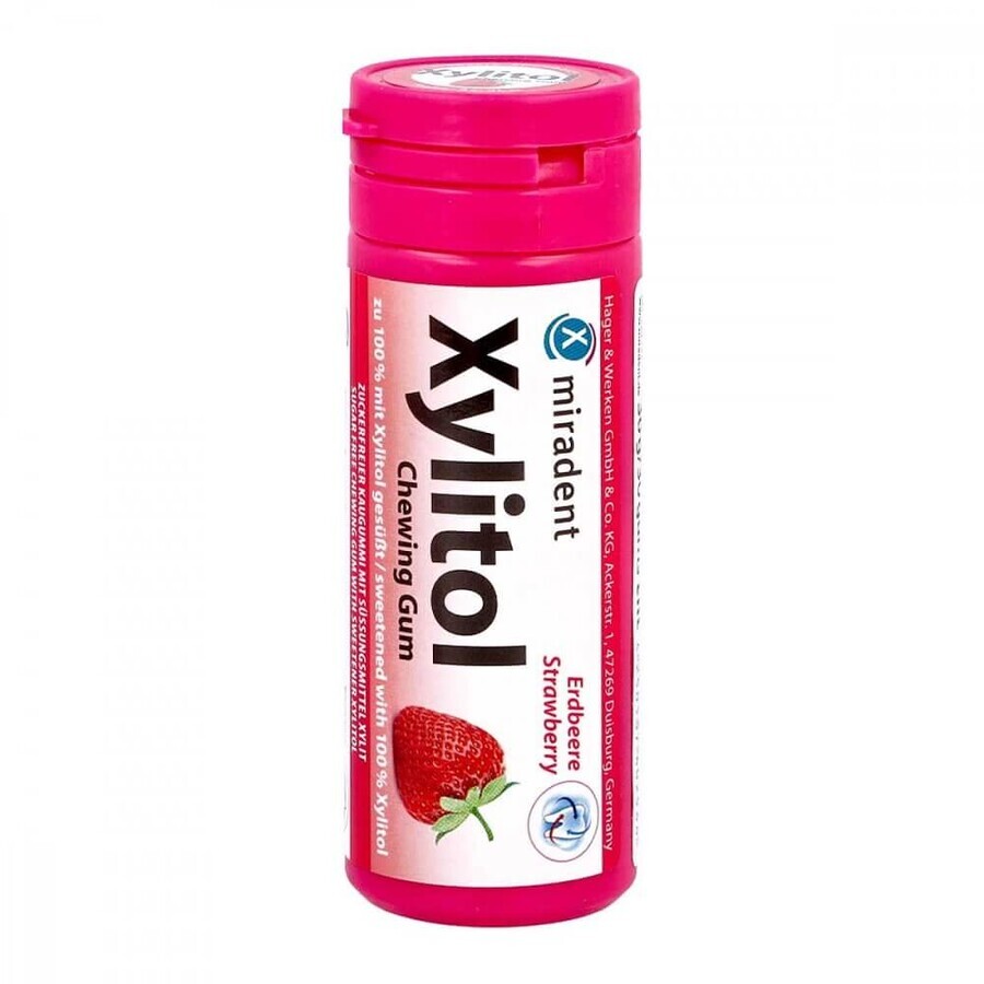 Miradent Xylitol, chewing-gum au xylitol pour enfants, goût fraise, 30 pièces