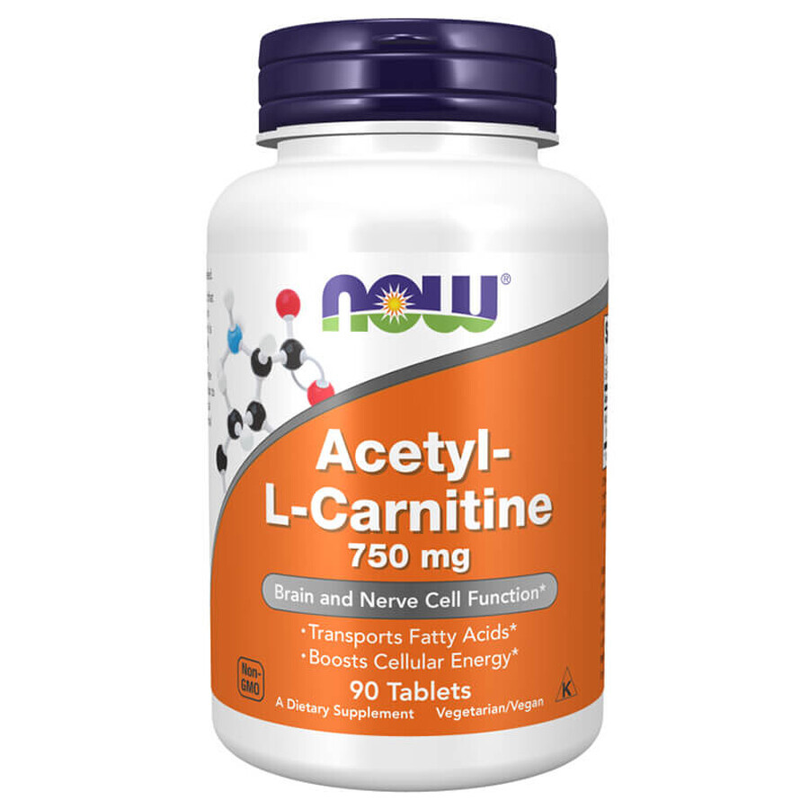 Now Foods Acetil L-Carnitina, Acetil-L-Carnitina 750 mg, 90 compresse vegetali