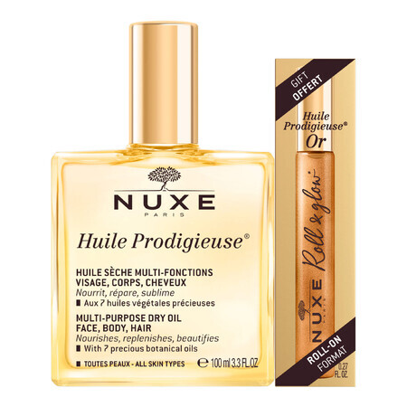 Lote Nuxe Huile Prodigieuse, aceite seco para cuerpo, rostro y cabello, 100 ml + Huile Prodigieuse Or, aceite roll-on, 8 ml