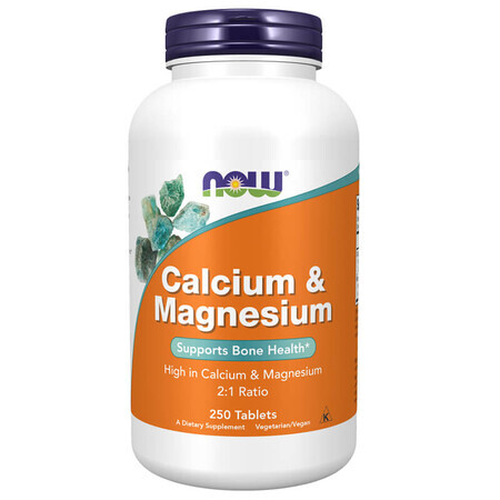 Now Foods Calcium & Magnesium, calcio 500 mg y magnesio 250 mg, 250 comprimidos vegetales