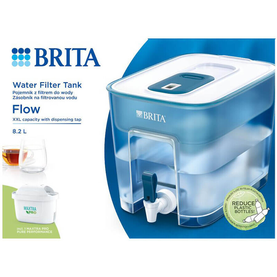 Brita Flow, distributeur de filtre 8,2 l avec robinet, bleu + filtre Maxtra Pro Pure Performance, 1 pc